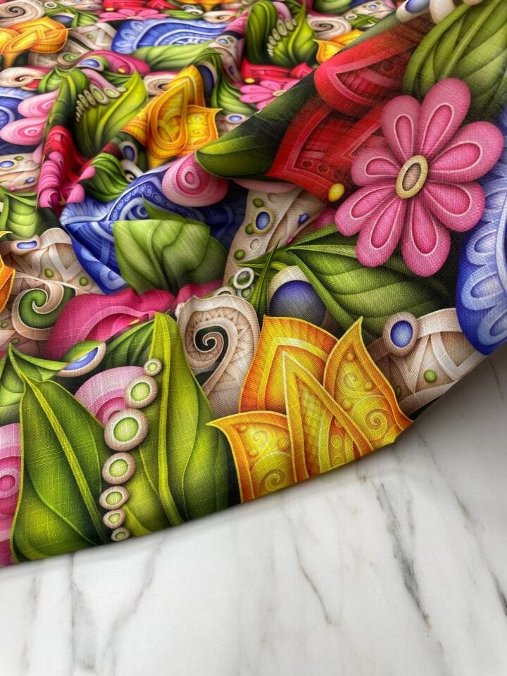 Doga Desen Elbiselik Pantolonluk Keten Kumaş