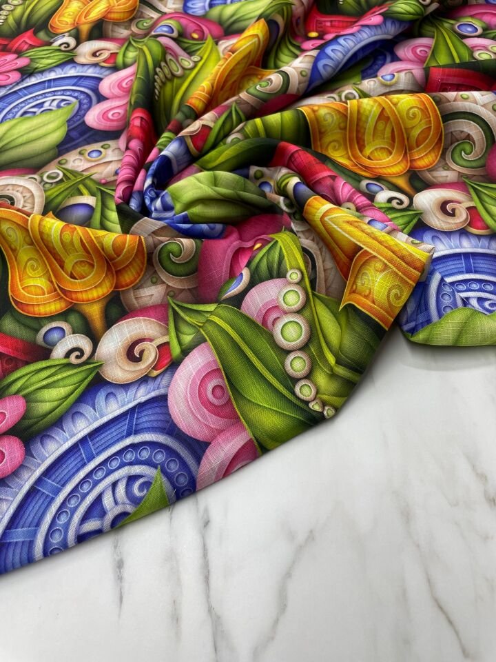 Doga Desen Elbiselik Pantolonluk Keten Kumaş