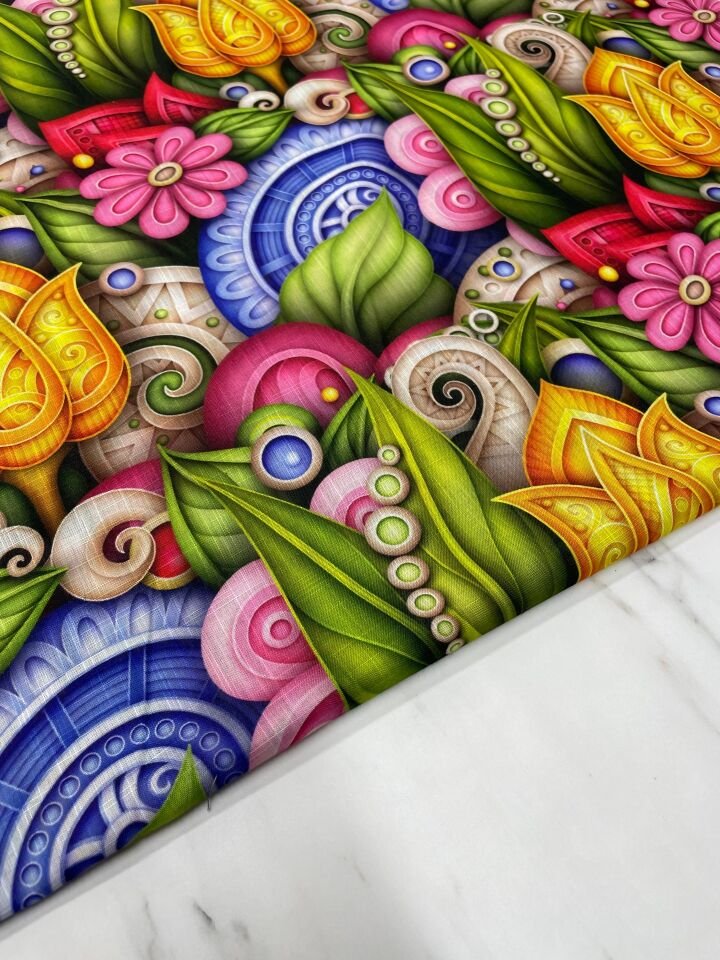 Doga Desen Elbiselik Pantolonluk Keten Kumaş