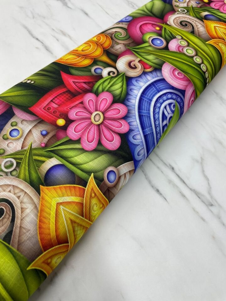 Doga Desen Elbiselik Pantolonluk Keten Kumaş