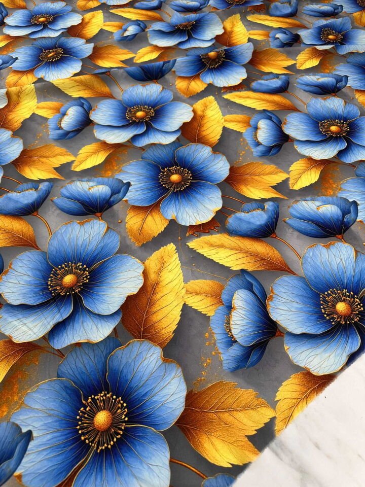 Dijital Baskı Gülüm Desen Krep Kumaş Yumuşak Dökümlü