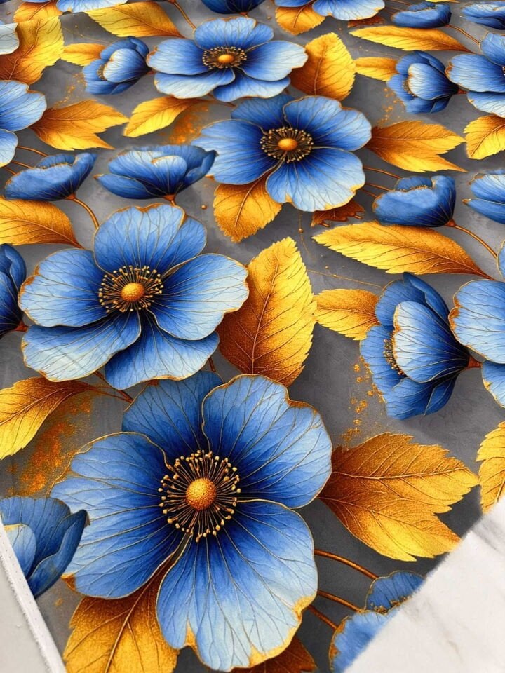 Dijital Baskı Gülüm Desen Krep Kumaş Yumuşak Dökümlü