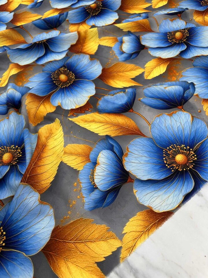 Dijital Baskı Gülüm Desen Krep Kumaş Yumuşak Dökümlü