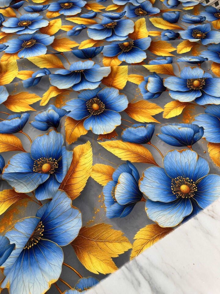 Dijital Baskı Gülüm Desen Krep Kumaş Yumuşak Dökümlü