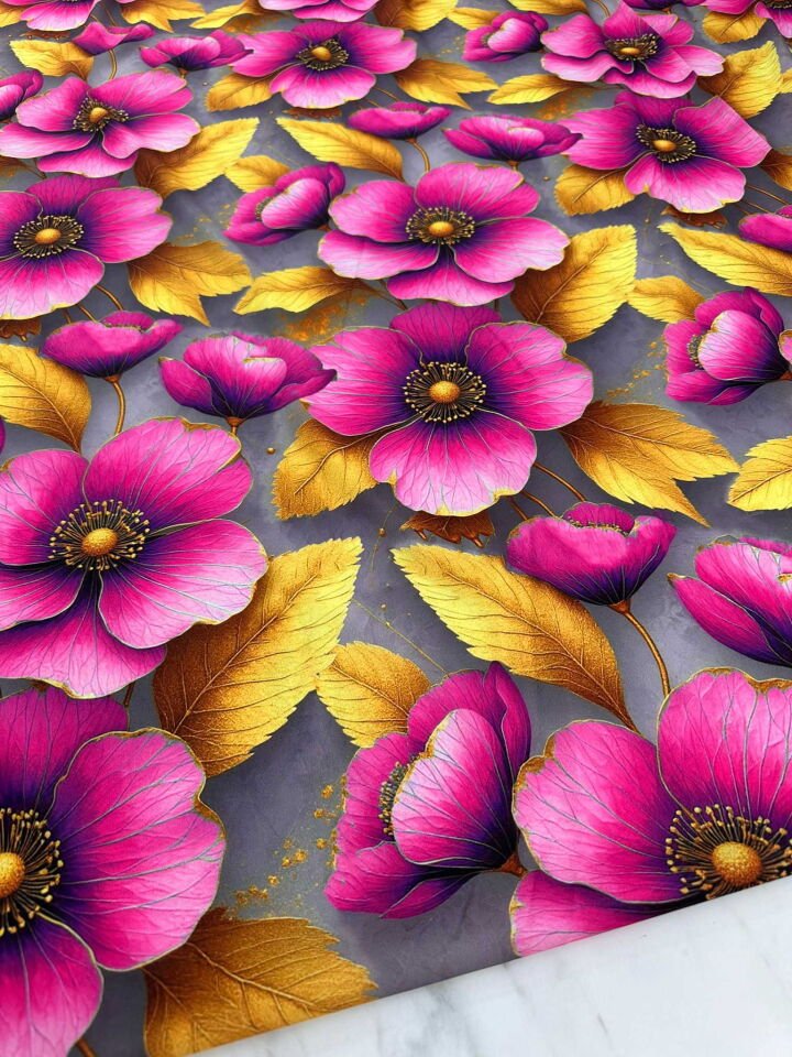 Feruze Desen Dijital Baskı Krep Kumaş Yumuışak Dökümlü