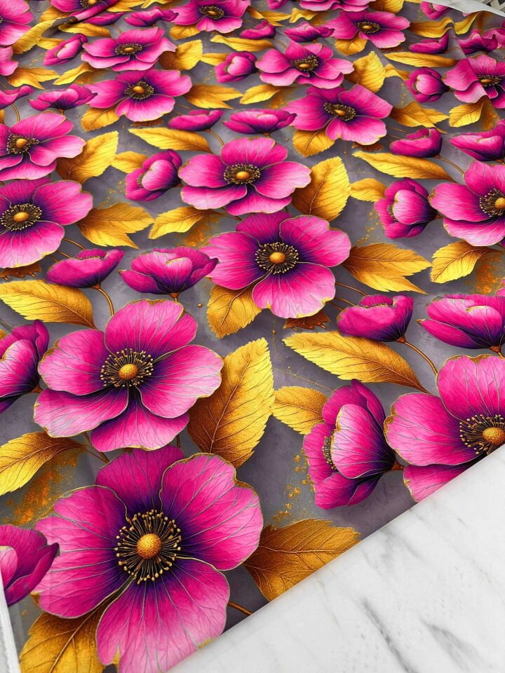 Feruze Desen Dijital Baskı Krep Kumaş Yumuışak Dökümlü