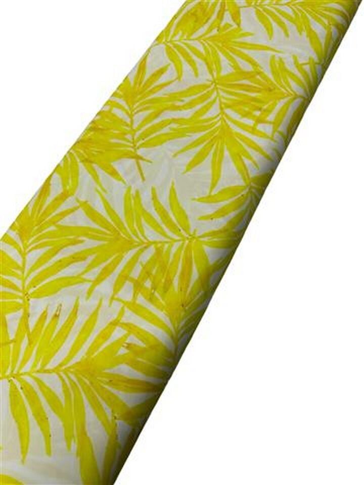 Sarı Yaprak Desen Elbiselik Gömleklik Krep Kumaş