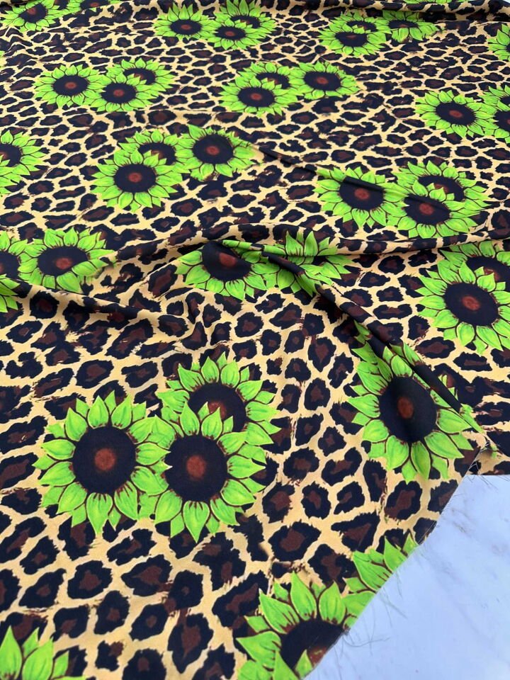 Ayçiçegi Desen Dijital Baskı Krep Kumaş Yumuşak Dökümlü