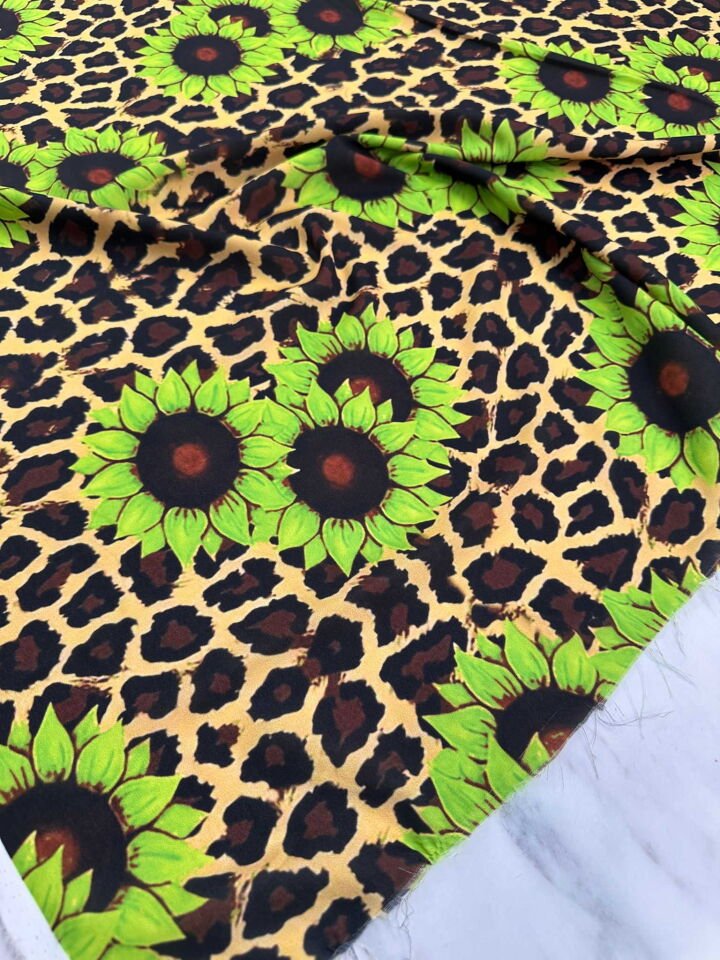 Ayçiçegi Desen Dijital Baskı Krep Kumaş Yumuşak Dökümlü