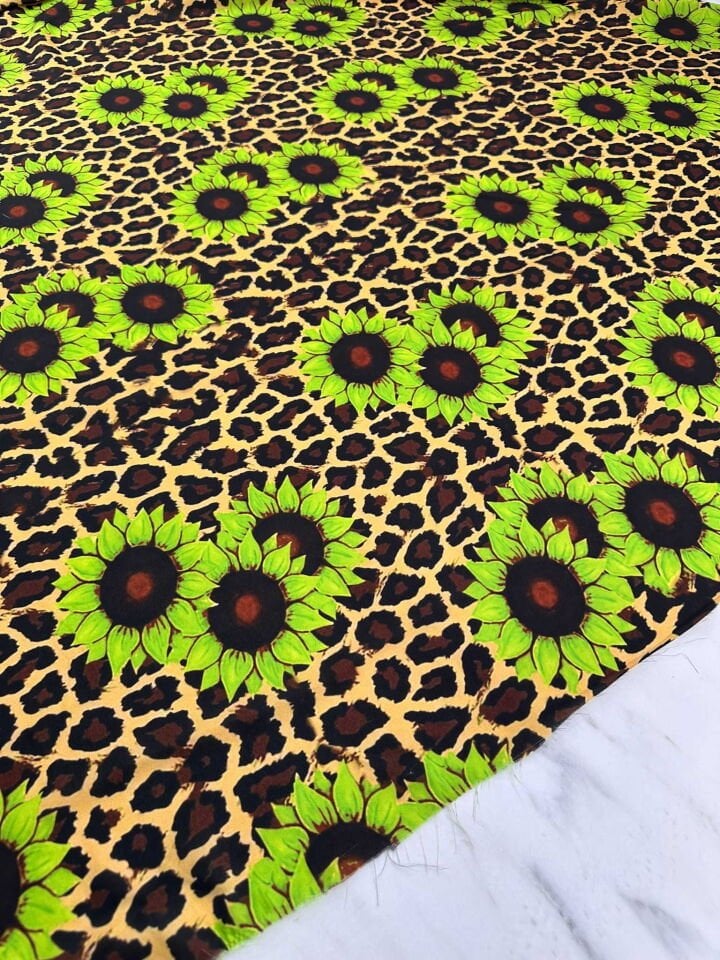 Ayçiçegi Desen Dijital Baskı Krep Kumaş Yumuşak Dökümlü