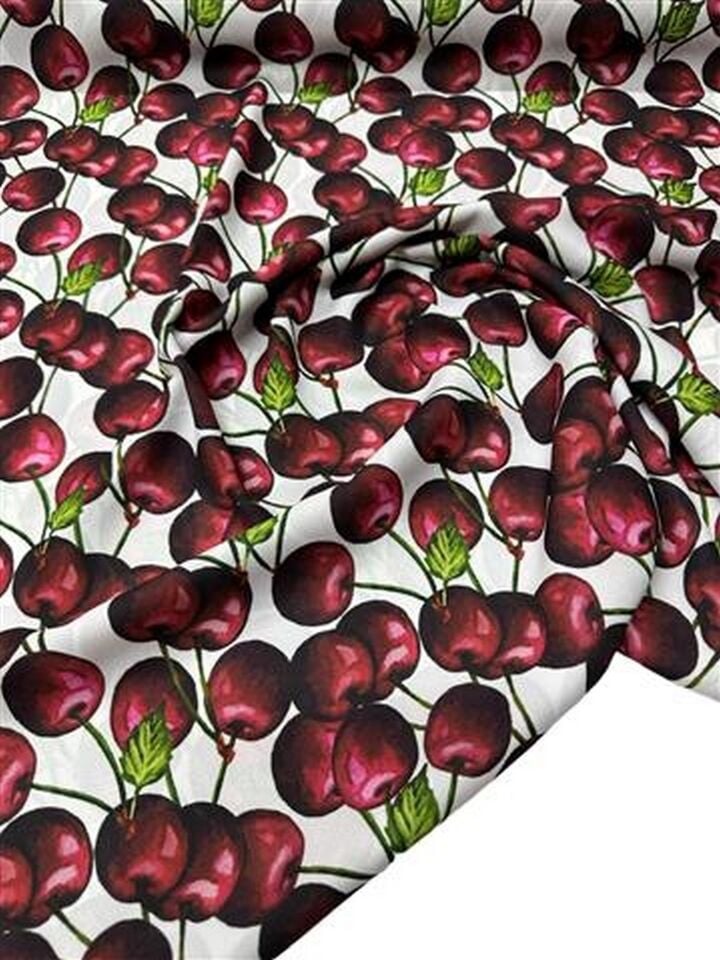 kiraz Desen Elbiselik Gömleklik Krep Kumaş