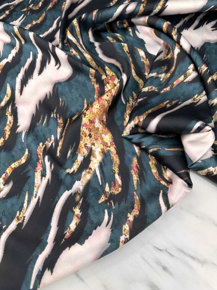 Desenli İpek Saten Elbise Etek Gömlek Şalvar