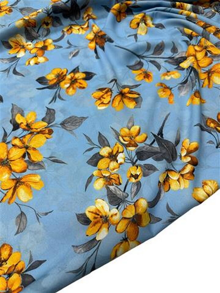 Sarı Küçük Çiçek Desen Elbiselik Gömleklik Krep Kumaş