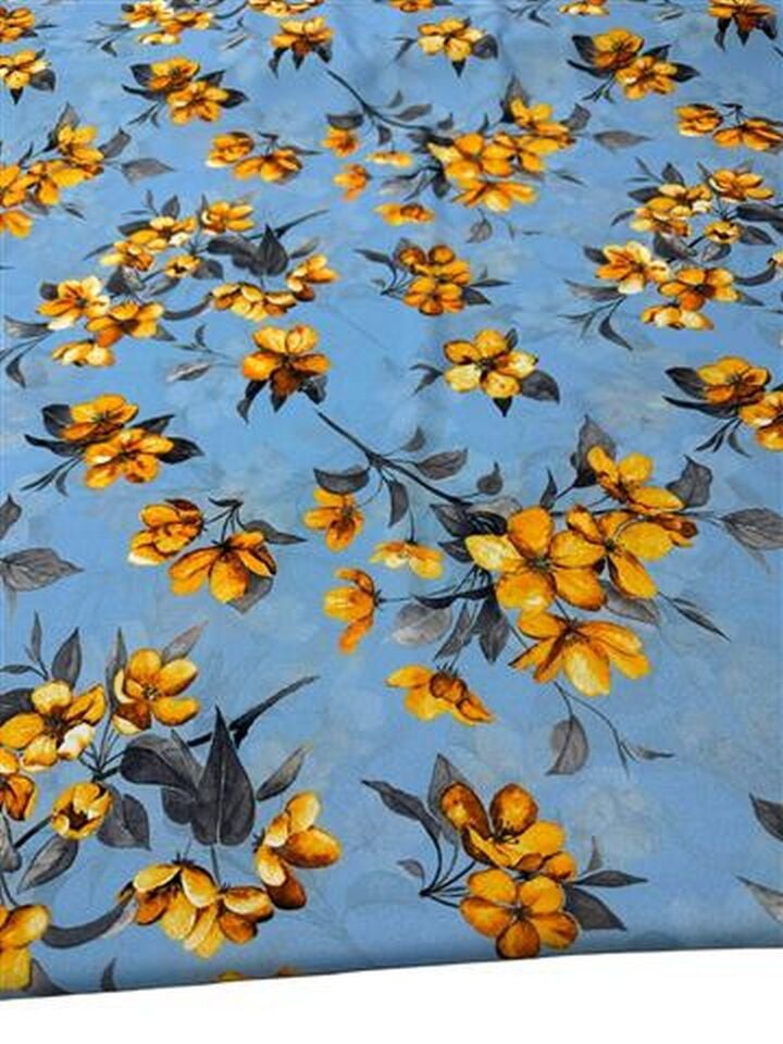 Sarı Küçük Çiçek Desen Elbiselik Gömleklik Krep Kumaş