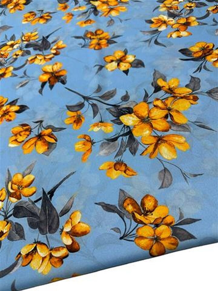 Sarı Küçük Çiçek Desen Elbiselik Gömleklik Krep Kumaş