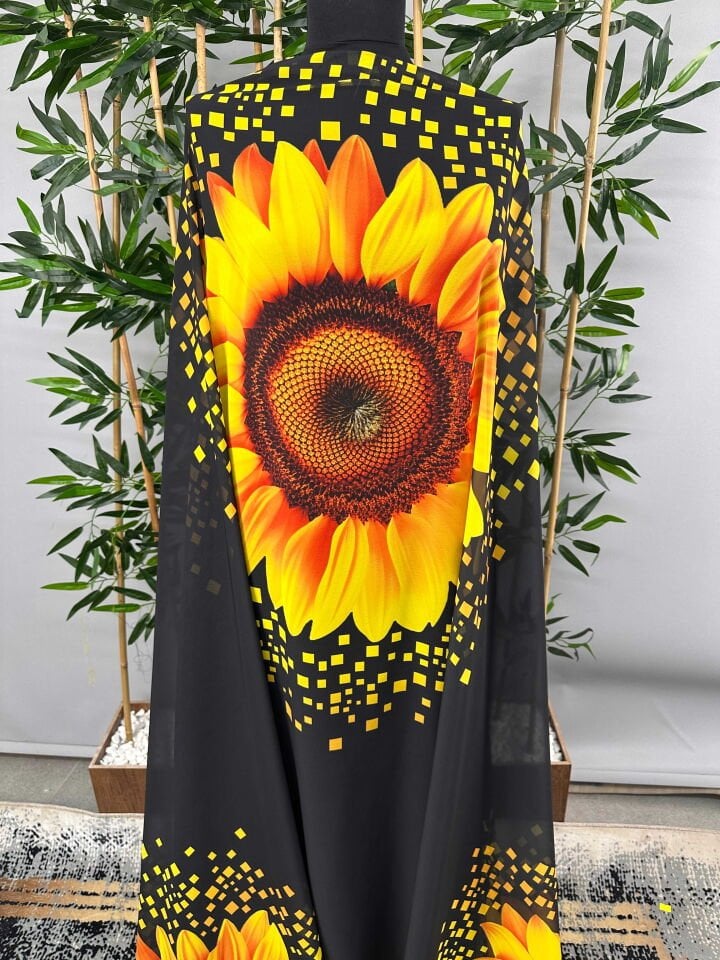 Ayçiçegi Desen Şifon Kumaş Elbise Etek