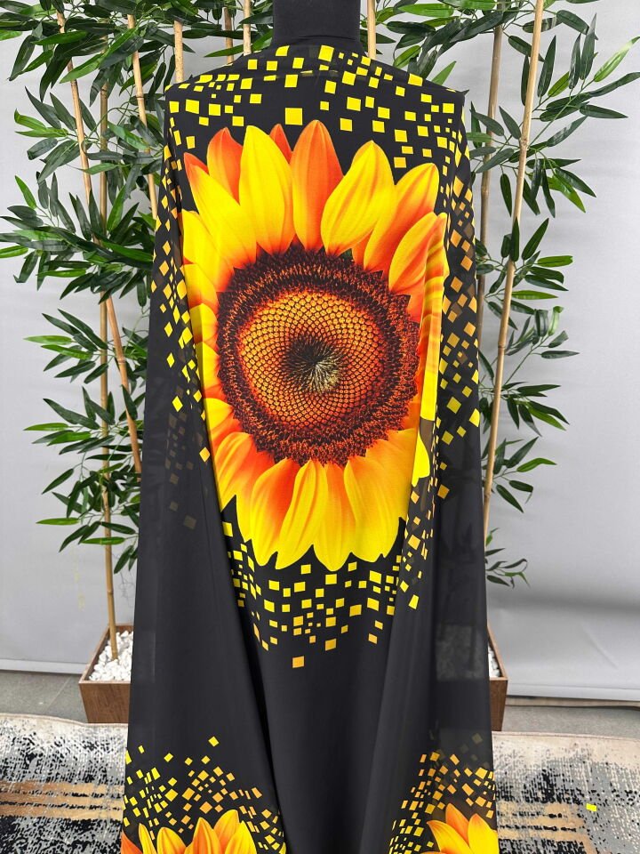 Ayçiçegi Desen Şifon Kumaş Elbise Etek