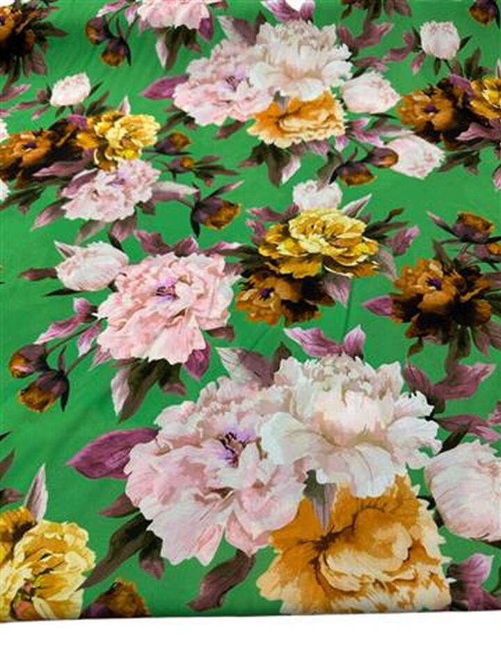 Yeşil Gül Desen Elbiselik Gömleklik Krep Kumaş