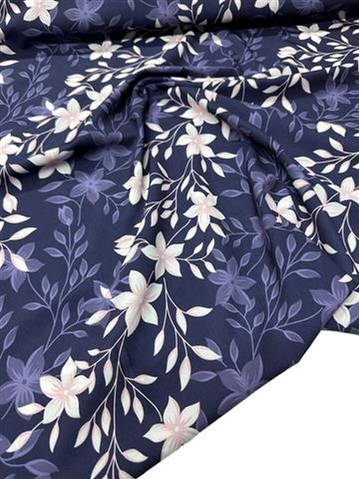 Jasmine Çiçeği Desen Elbiselik Gömleklik  Saten Kumaş