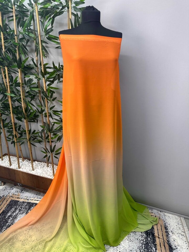 Degrede Desen Şifon Elbise Etek Gömlek