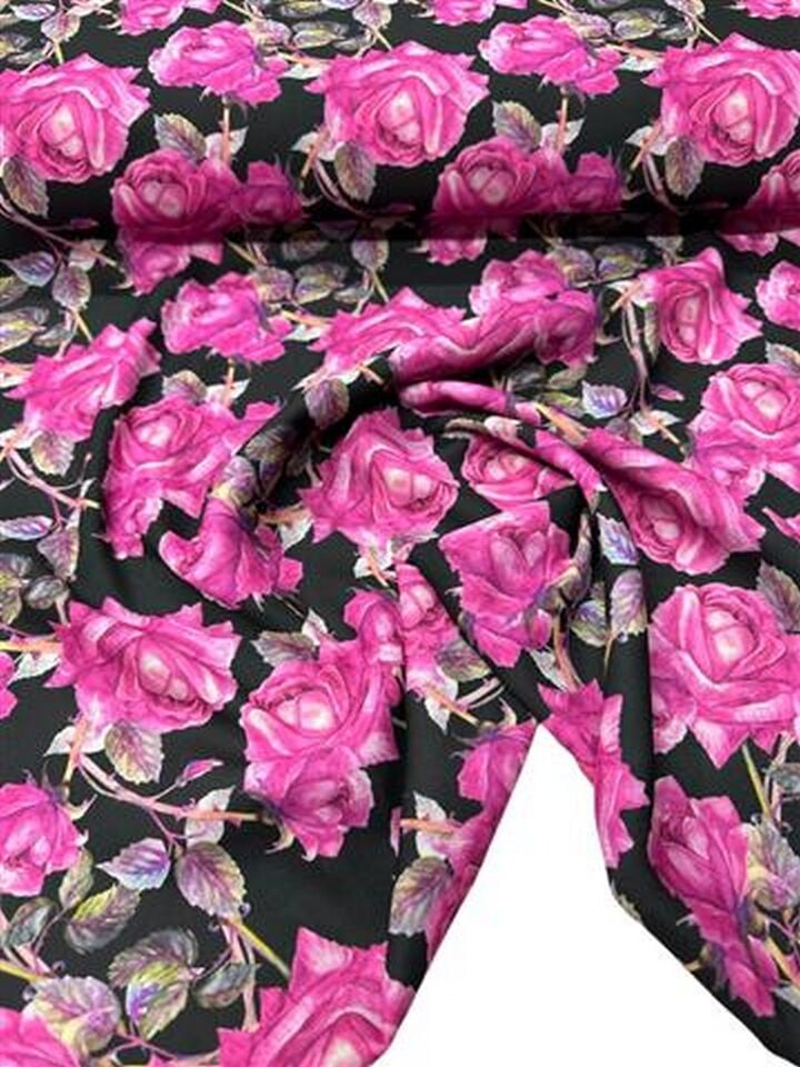 Gül Desen Elbiselik Gömleklik Krep Kumaş