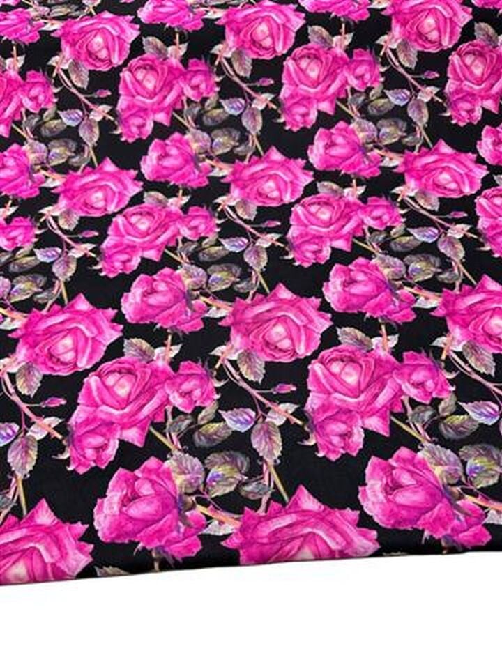 Gül Desen Elbiselik Gömleklik Krep Kumaş