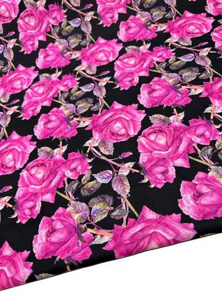 Gül Desen Elbiselik Gömleklik Krep Kumaş