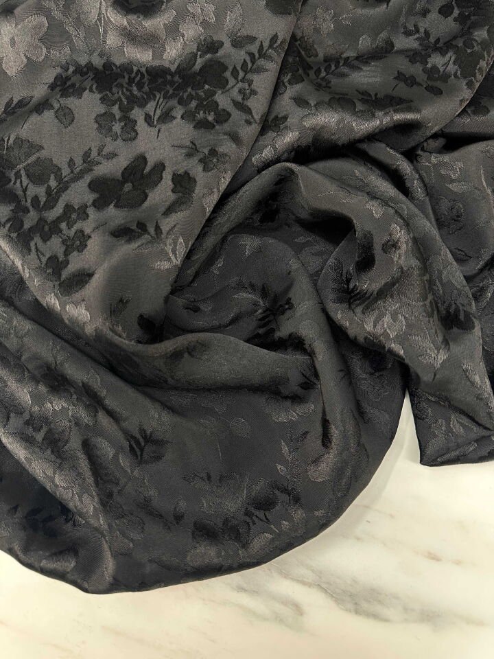Siyah Çiçek Desen Javenes Elbise Etek Abaya Şalvar