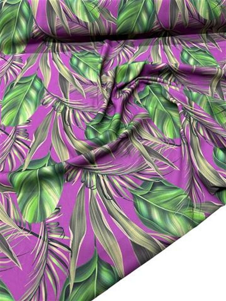 Yaprak Desen Elbiselik Gömleklik Krep Kumaş