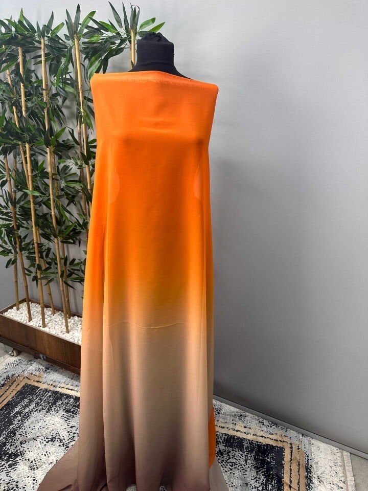 Degrede Desenli Şifon Elbise Etek Gömlek Şal