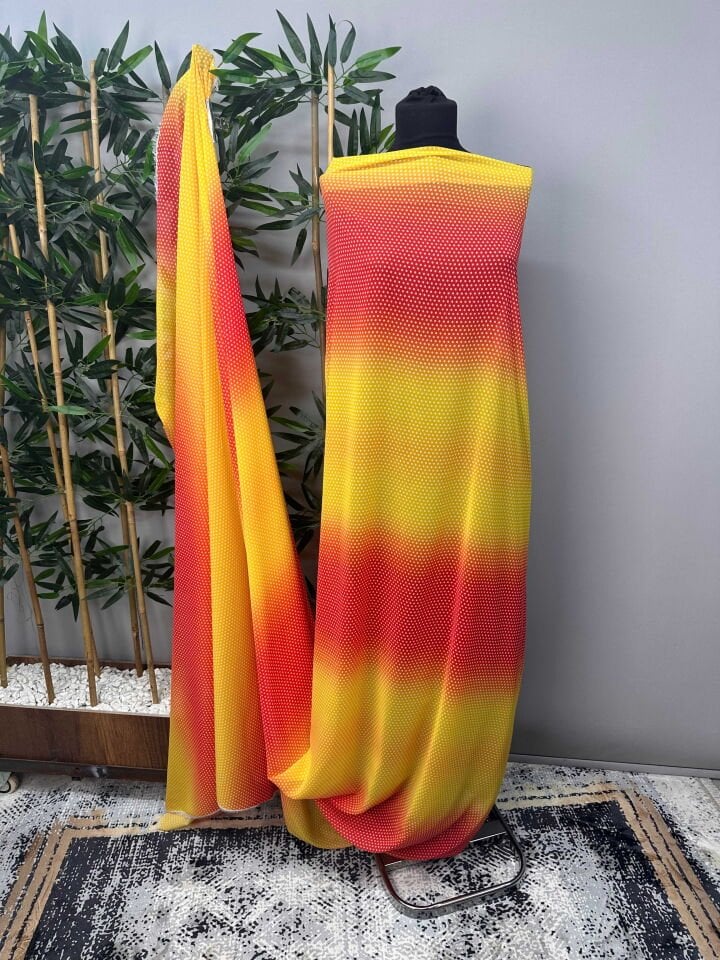 Degrede Puantiye Desen Şifon Elbise Etek Gömlek Şalvar