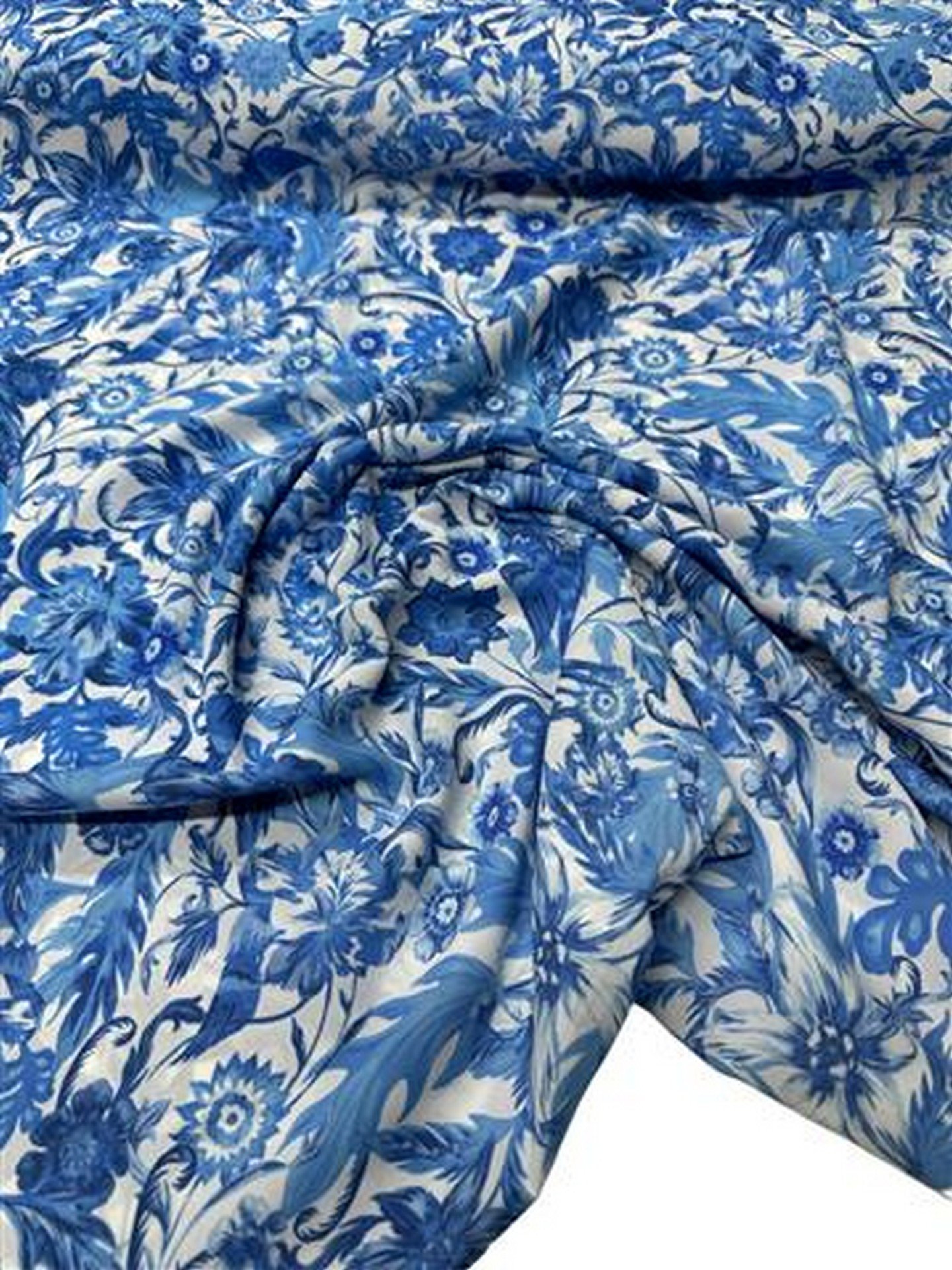 Akdeniz Çiçeği Desen Elbiselik Gömleklik Krep Kumaş