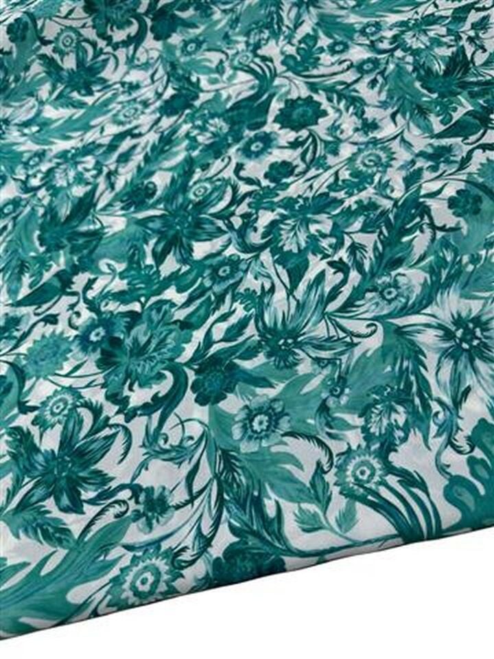 Turkuaz Akdeniz Çiçeği Desen Elbiselik Gömleklik Krep Kumaş