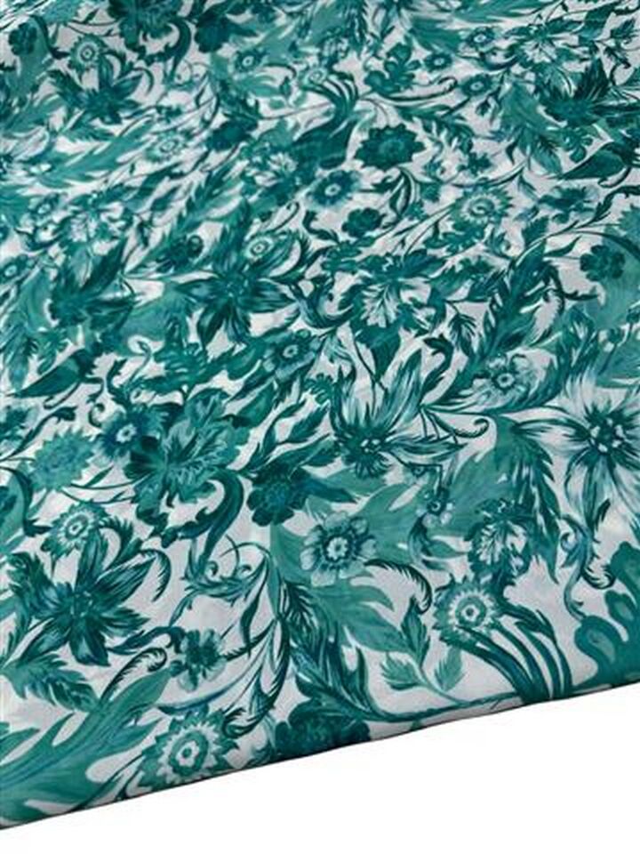 Turkuaz Akdeniz Çiçeği Desen Elbiselik Gömleklik Krep Kumaş