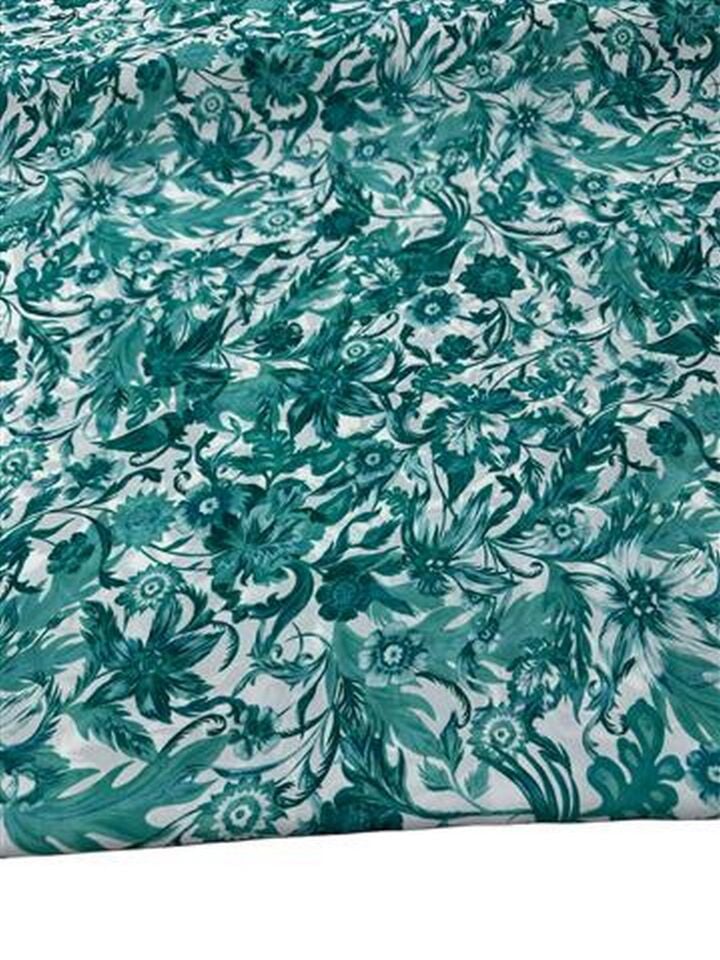 Turkuaz Akdeniz Çiçeği Desen Elbiselik Gömleklik Krep Kumaş