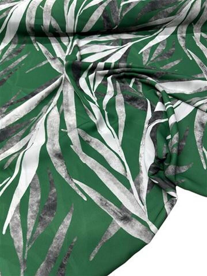 Yeşil Yaprak Desen Elbiselik Gömleklik Krep Kumaş