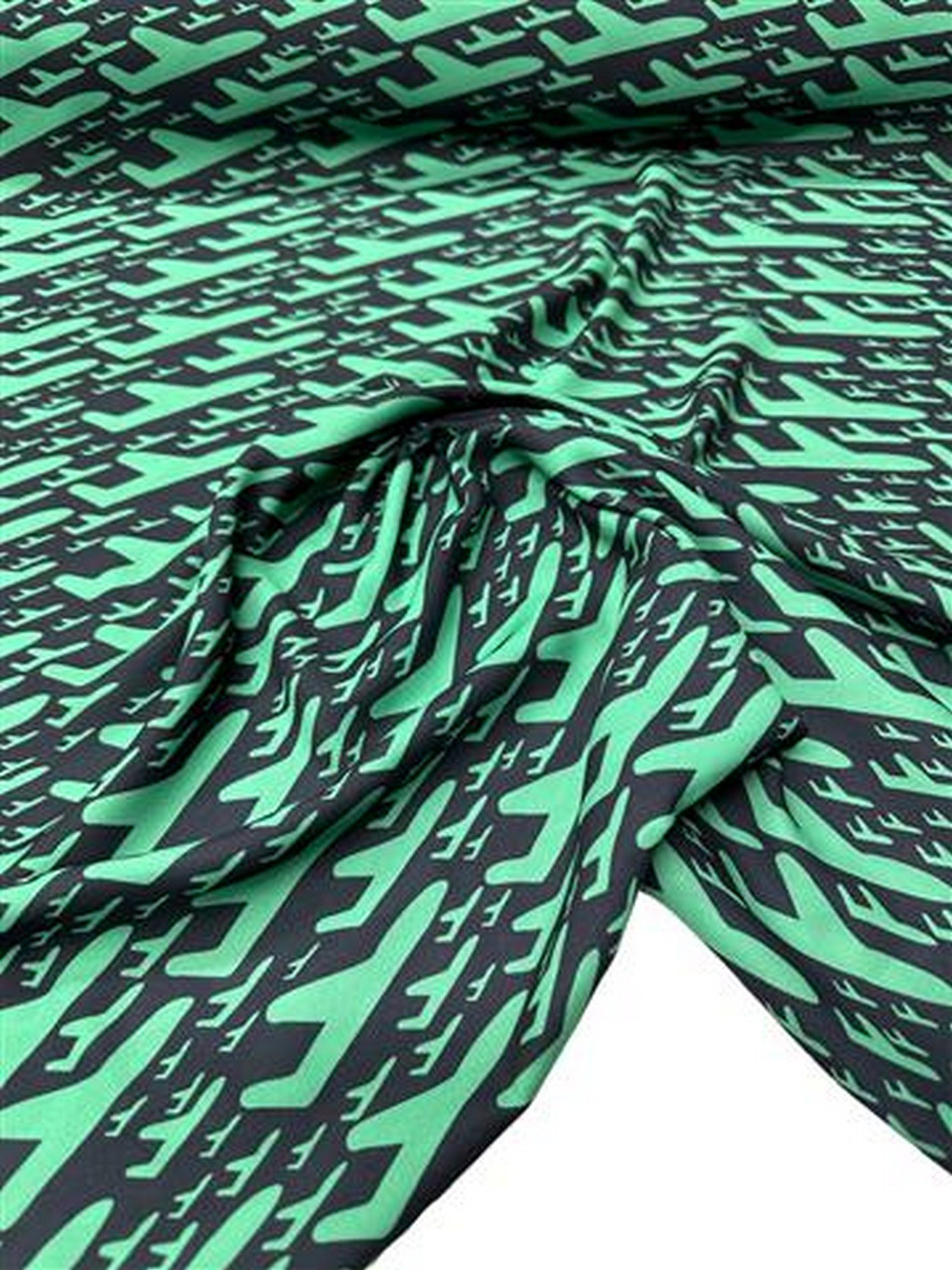 Yeşil F Desen Elbiselik Gömleklik Krep Kumaş