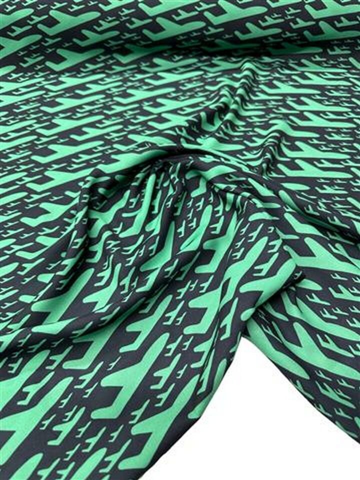 Yeşil F Desen Elbiselik Gömleklik Krep Kumaş