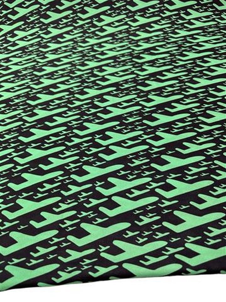 Yeşil F Desen Elbiselik Gömleklik Krep Kumaş