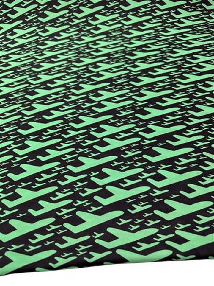 Yeşil F Desen Elbiselik Gömleklik Krep Kumaş