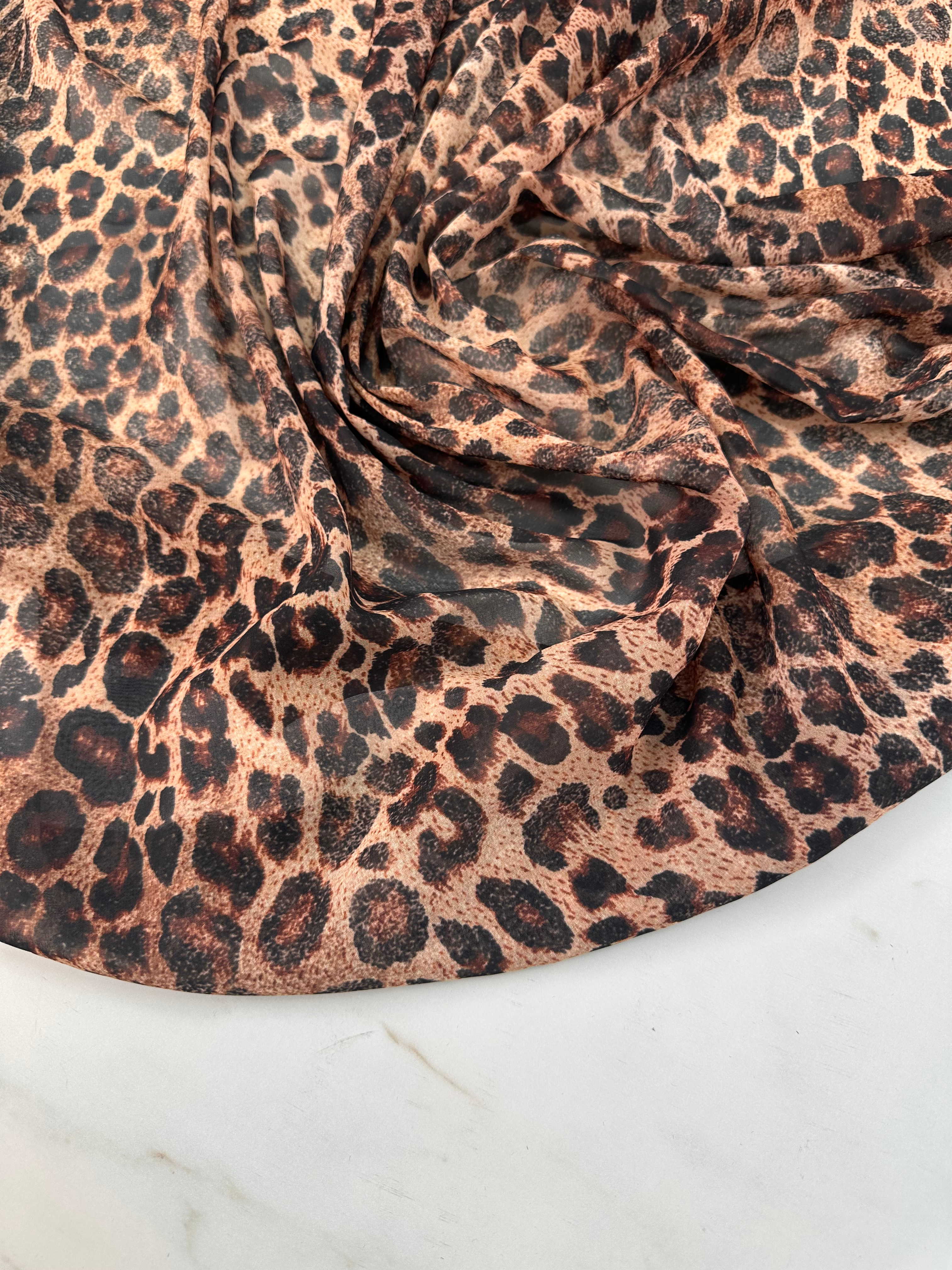 Leopar Desen Şİfon Elbise Etek Gömlek Elbise Şal