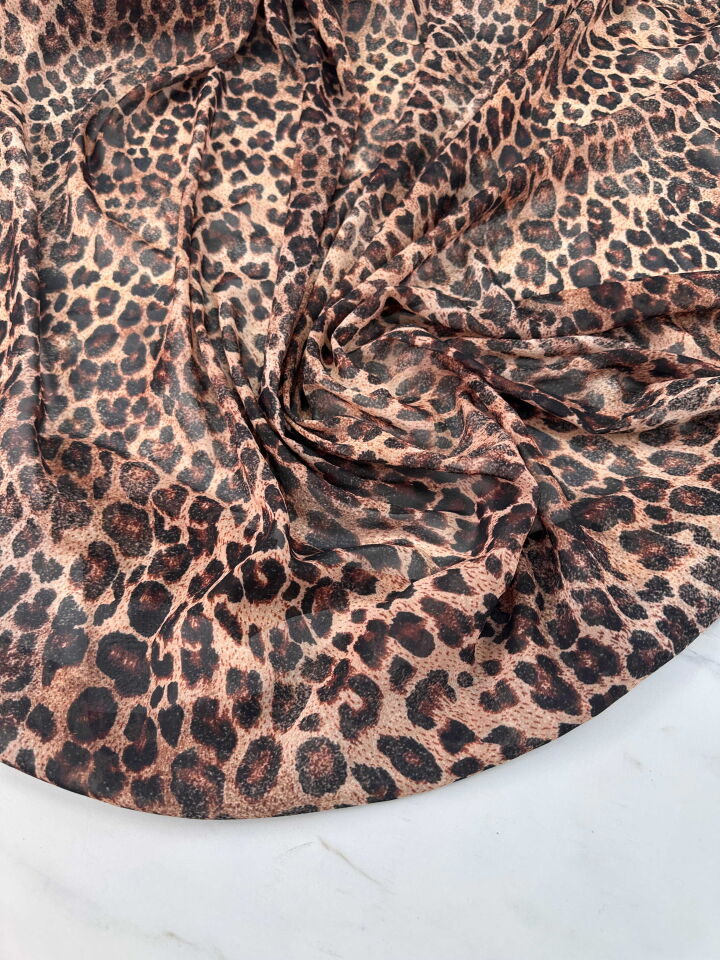 Leopar Desen Şİfon Elbise Etek Gömlek Elbise Şal