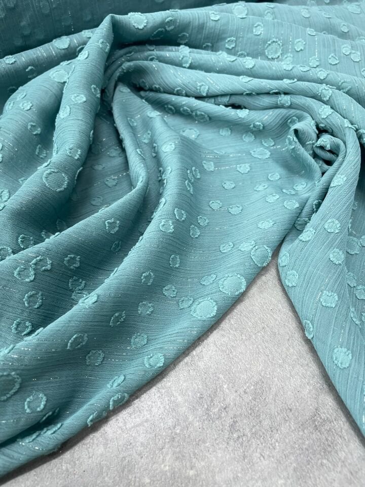 Turkuaz Düz Simli Elbiselik Şifon Kumaş