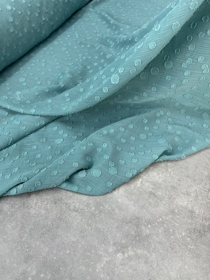Turkuaz Düz Simli Elbiselik Şifon Kumaş