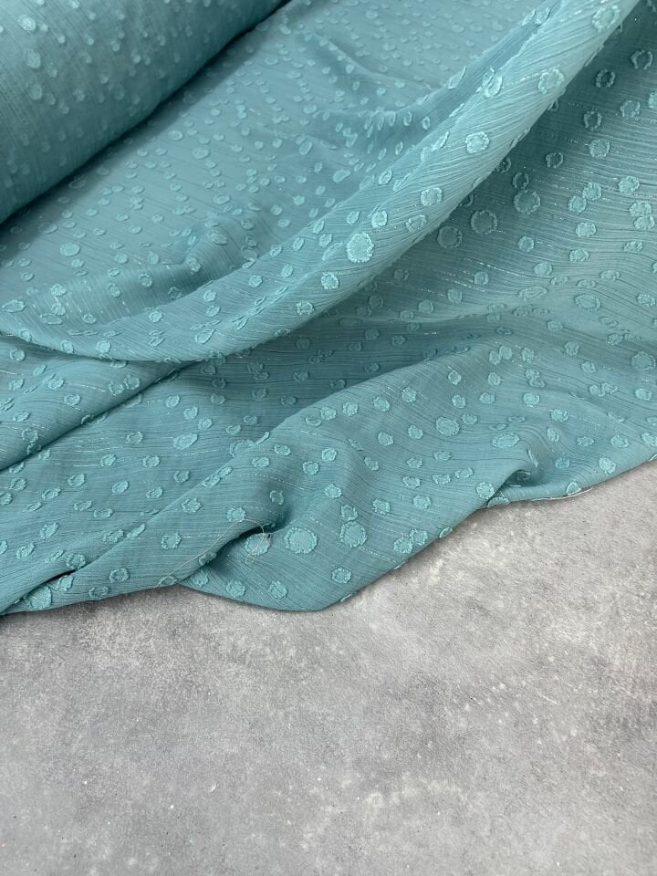 Turkuaz Düz Simli Elbiselik Şifon Kumaş