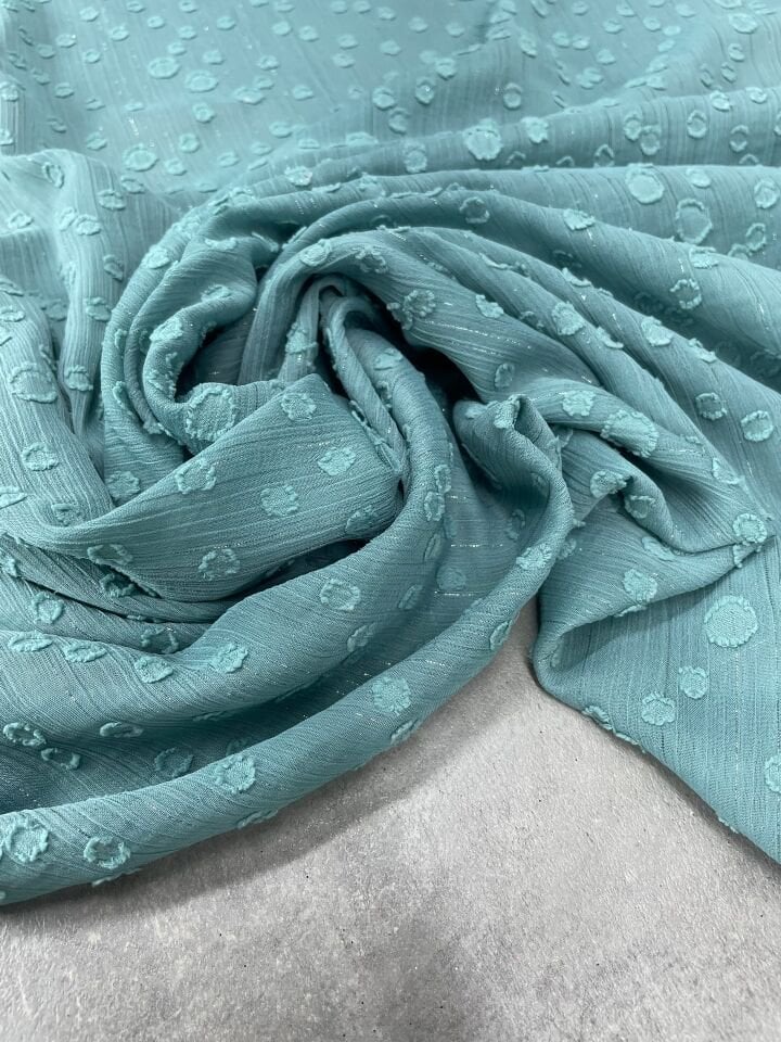 Turkuaz Düz Simli Elbiselik Şifon Kumaş