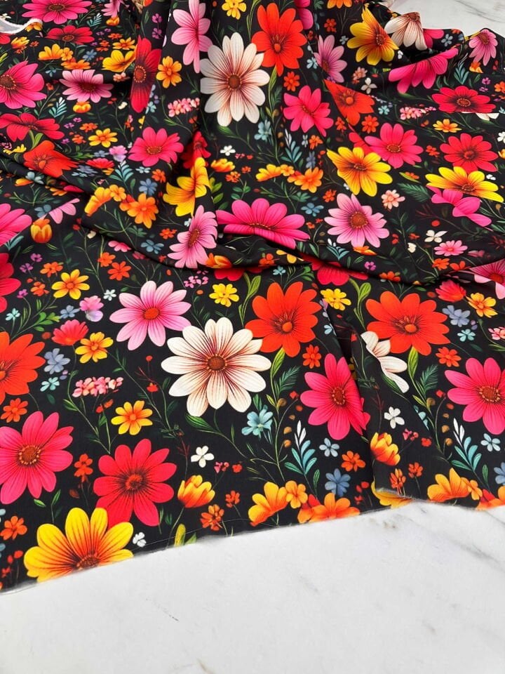 Efeler Çiçegi Dijital Baskı krep Kumaş Yumuşak Dökümlü