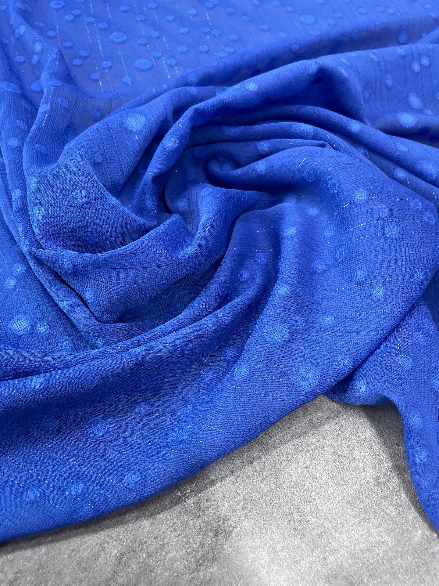 Mavi Düz Simli Elbiselik Şifon Kumaş