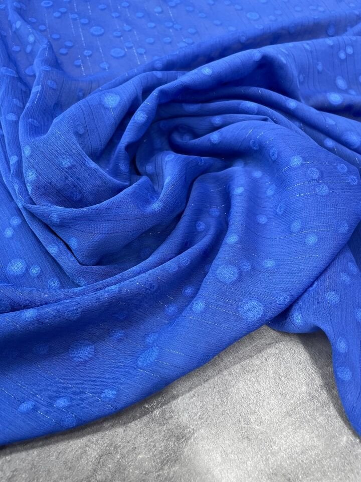 Mavi Düz Simli Elbiselik Şifon Kumaş