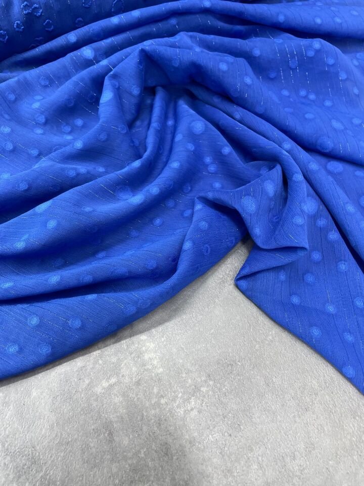 Mavi Düz Simli Elbiselik Şifon Kumaş